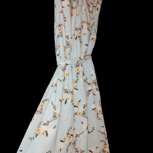 Women's AVA and VIV Baby Blue/Green Floral Print Sleeveless Summer Midi Dress 2X - Picture 3 of 15